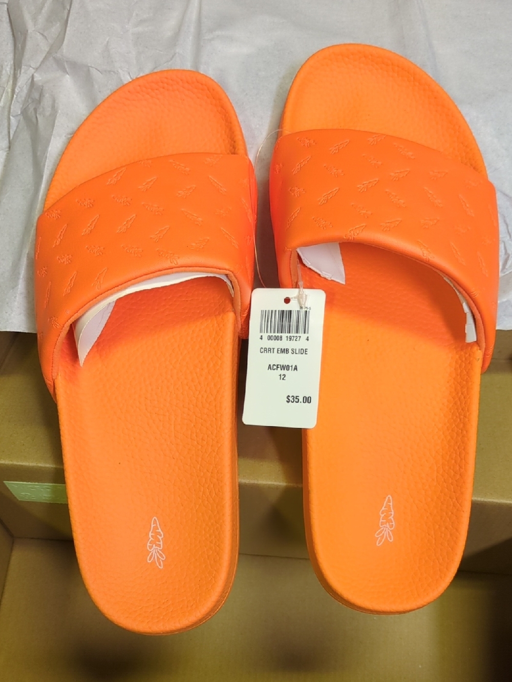 Orange Embossed Slide Sandals - Bright Orange